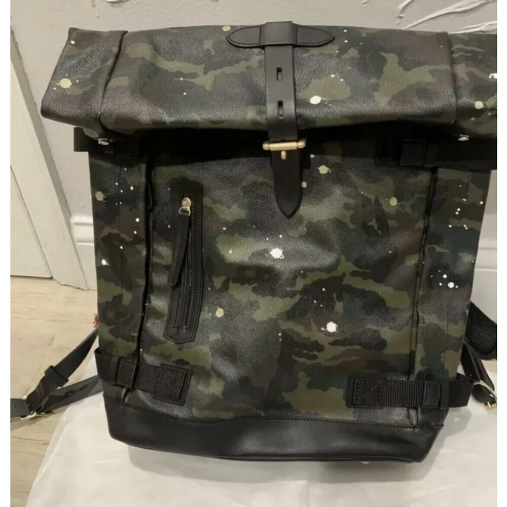 GENTIL BANDIT Camo x Paint PVC Roll Top Backpack, handmade in Japan. MSRP: $850.